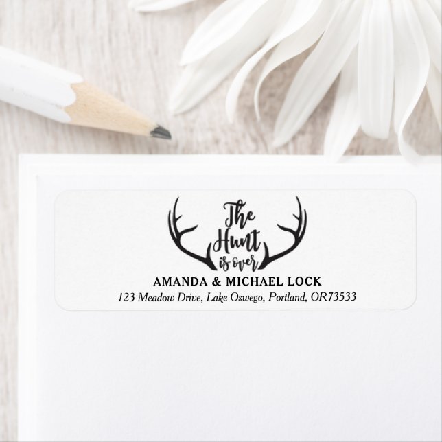Etiqueta "A Caçada Acabou" Casamento Antler Personalizado (Insitu)