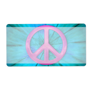 Etiqueta A paz cor-de-rosa bonito assina sobre o azul