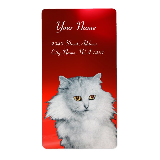 Etiqueta A RAINHA DOS GATOS BRANCOS, rubi vermelho (Frente)