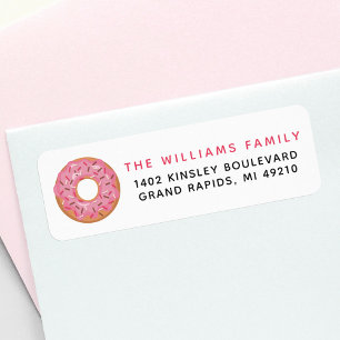 Etiqueta A rosquinha congelada rosa com polvilha o endereç