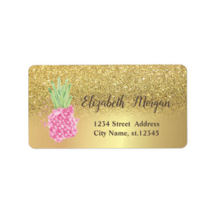 Etiqueta Abacaxi em Aquarela com Degradê de Glitter Dourado