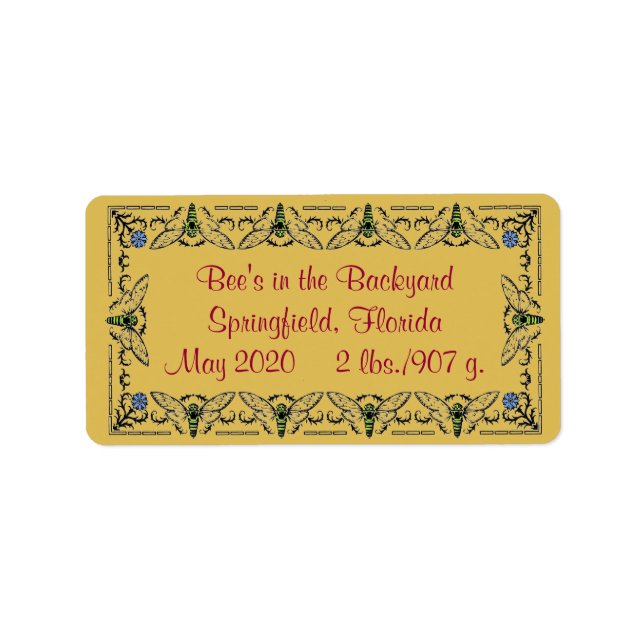 Etiqueta Abelhas de mel no quintal Ouro (Frente)