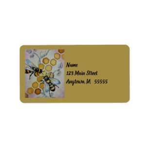 Etiqueta Abelhas Vintage N.o 5 Honeycomb Aquarelas Art