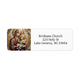 Etiqueta Abençoada Mãe Mary e Bebê Jesus Natal