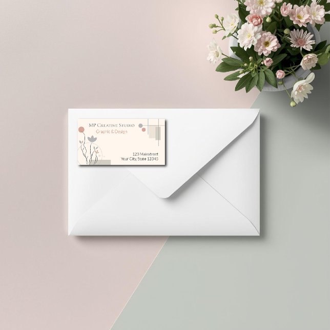 Etiqueta Abstract Pastel Design: Modern Florals & Geometry (Criador carregado)