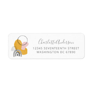 Etiqueta Abstrato Boho Art Yellow e Cinza Return Address