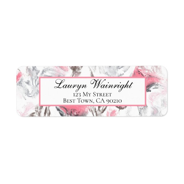 Etiqueta Abstrato Branco Cor-de-rosa Personalizado (Frente)