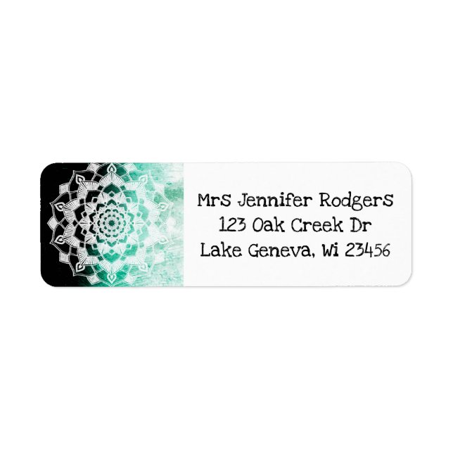 Etiqueta Abstrato de Mandala Verde e Branco (Frente)