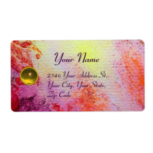 Etiqueta ABSTRATO DOURADO SWIRLS vermelho rosa amarelo púrp