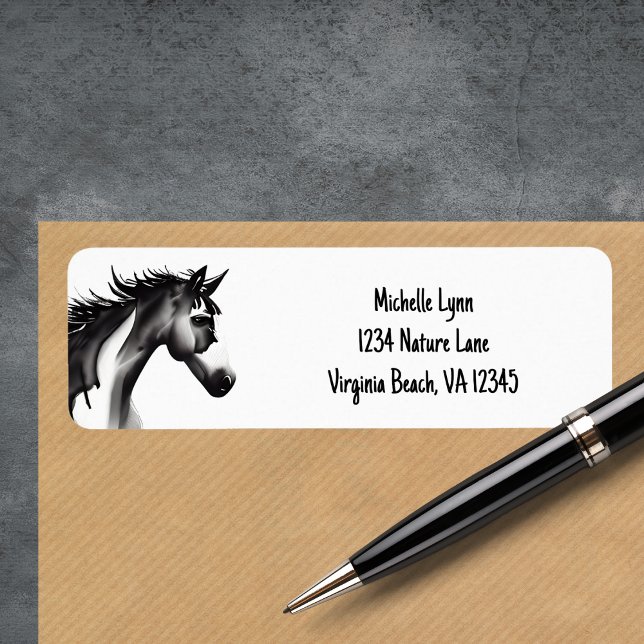 Etiqueta Abstrato Horse | Endereço preto e branco (Abstract Horse Black and White Address Label)