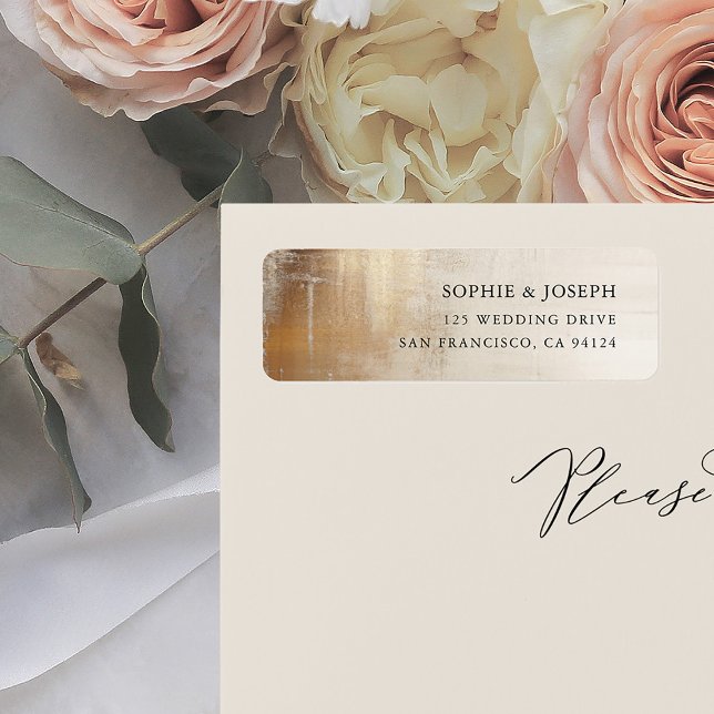 Etiqueta Abstrato ouro | Casamento Elegante (An elegant, faux gold and neutral beige wedding return address label)