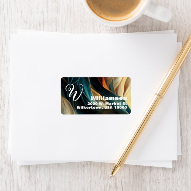 Etiqueta Abstrato Swirls Monograma, Nome, Endereço (Insitu)