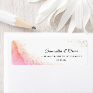 Etiqueta Abstrato Watercolor Pink Pincel Traços e Dourado