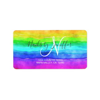 Etiqueta Abstrato Watercolor Stripes Rainbow Pintado.