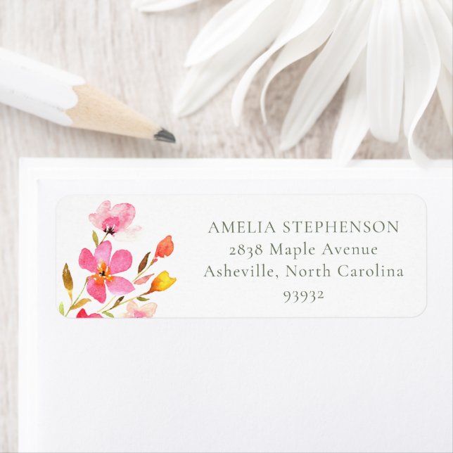 Etiqueta Adereço Floral de Aquarela Rosa Encantador (Insitu)