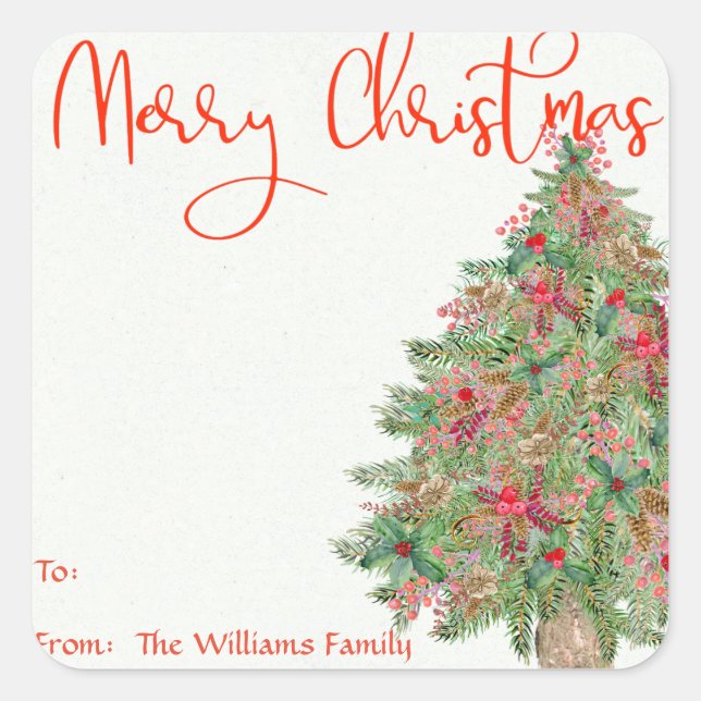 Etiqueta Adesiva de Presente de Árvore Rústica de  (Frente)