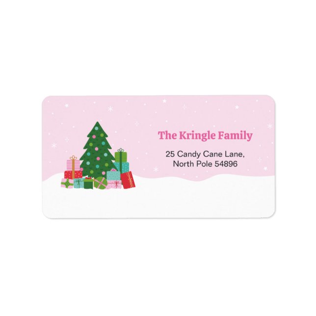 Etiqueta Adorable Christmas Tree and Gifts in Pink (Frente)