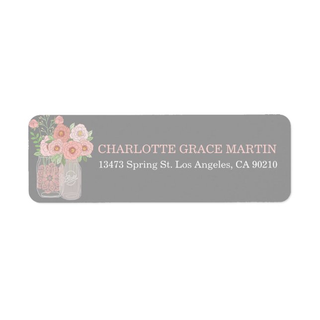 Etiqueta Adoráveis Peonies Mason Jar Address Labels (Frente)