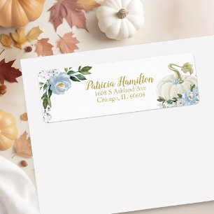Etiqueta Adorável Bolo de Floral Azul Branco Abóbora Outono