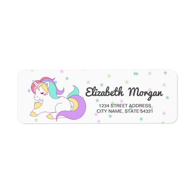 Etiqueta Adorável Rainbow Unicorn, Estrelas (Frente)