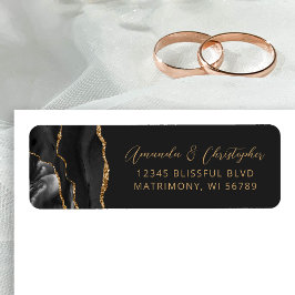 Etiqueta Agate Black Gold Dark Wedding Return Address