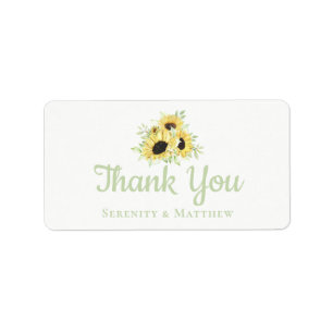 Etiqueta Agradecimento de Casamento Floral Aquarela Girasso