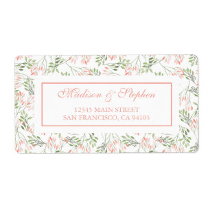 Etiqueta Aguarela botânica do verde & do rosa - casamento