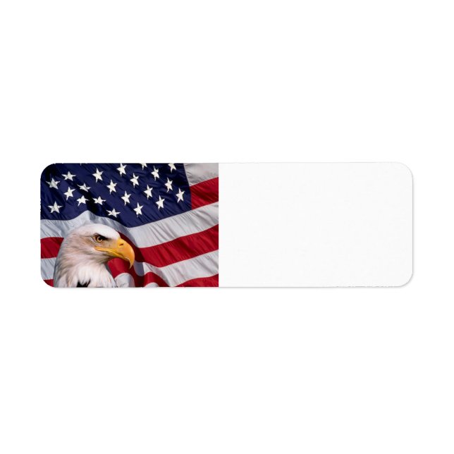 Etiqueta Águia Bald Americana com Fundo de Bandeira (Frente)