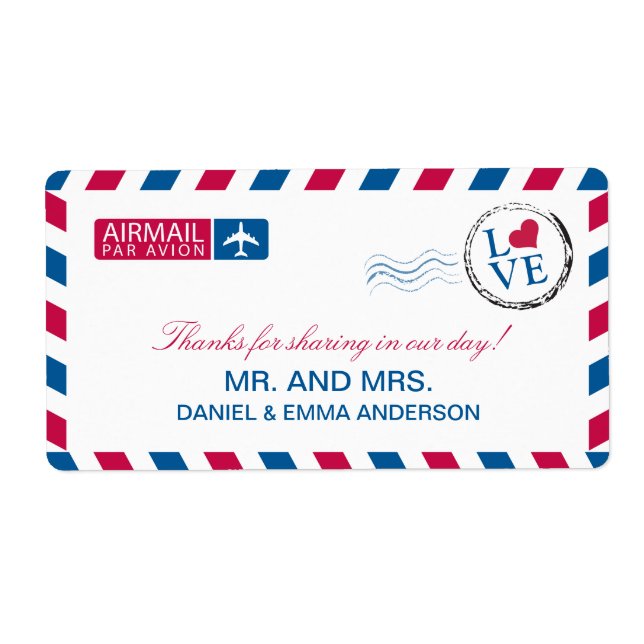 Etiqueta Airmail Love Weding Obrigado Label (Frente)