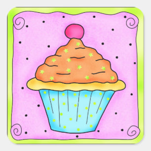 Etiqueta alaranjada cor-de-rosa do cupcake da