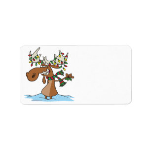 Etiqueta alce de natal engraçado bobo desenho animado