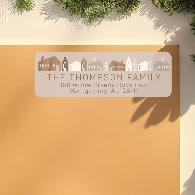 Etiqueta Aldeia de Natal Mínima Moderna da Família Cozy (Cozy Family Modern Minimal Christmas Village Label)