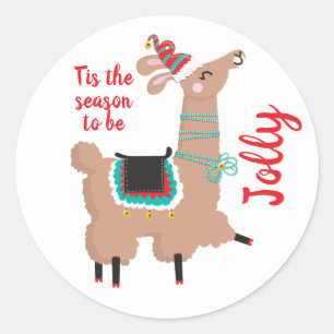 Etiqueta alegre do Natal do feriado do lama