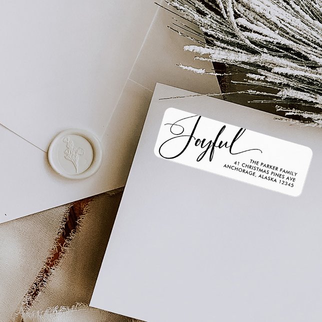 Etiqueta Alegria | Escuro Elegante Natal preto e branco (Elegant Christmas return address labels with modern calligraphy)
