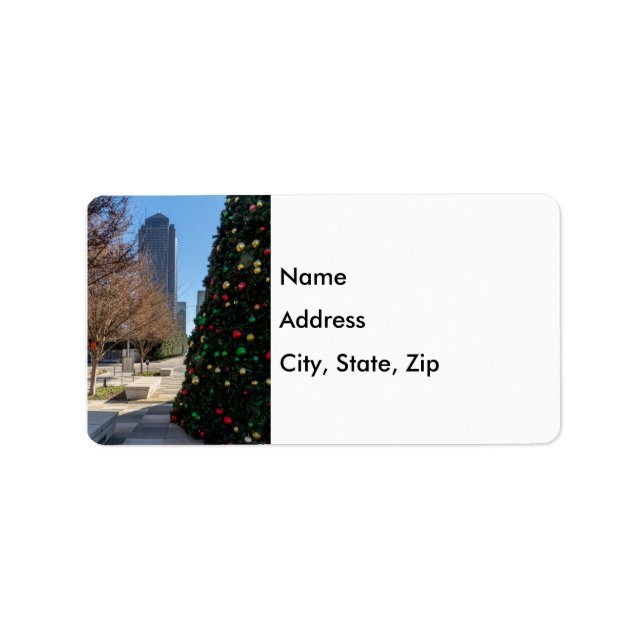 Etiqueta Além da Árvore de Natal de Dallas (Frente)
