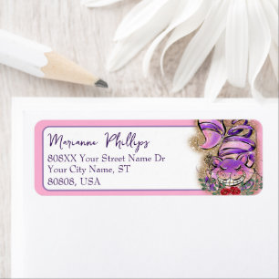 Etiqueta Alice no País das Maravilhas Roxo e Gato de Cheshi