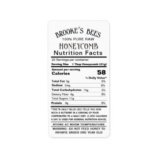 Etiqueta Alimentação Honeycomb Fatos Advertência e armazena