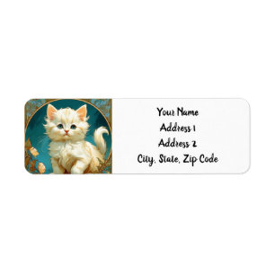 Etiqueta Alphonse Mucha Art Nouveau White Cat