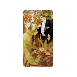 Etiqueta Alphonse Mucha Flirt Vintage Art Nouveau Romântico