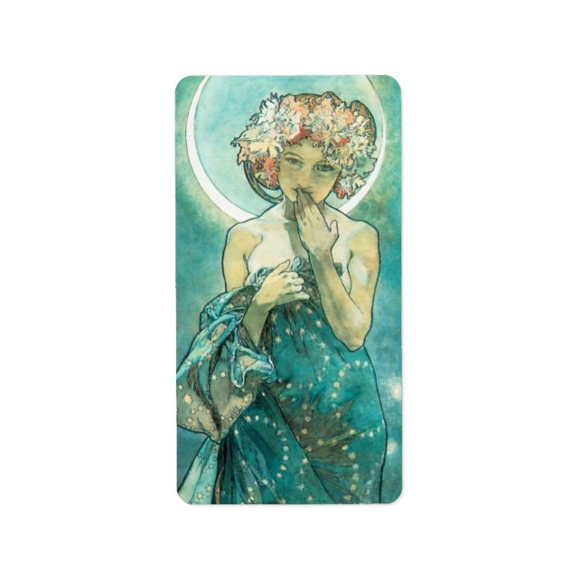 Etiqueta Alphonse Mucha Moonlight Clair De Lune Art Nouveau (Frente)