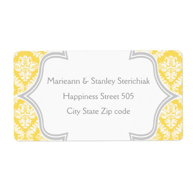 Etiqueta Amarelo-limão-Elegante, casamento tema damasco-cin (Frente)