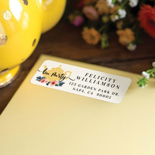 Etiqueta Amarelo & tea party floral Dourado do pote do chá