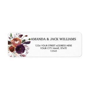 Etiqueta Ameixa Rústica Flores e penas Floral Casamento