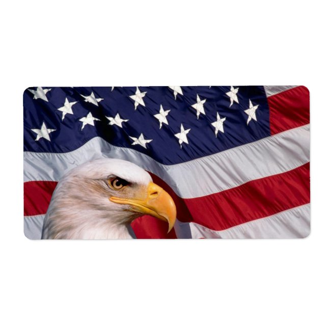 Etiqueta American Bald Eagle with Flag Background Label (Frente)