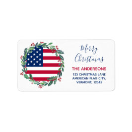 Etiqueta American Flag Patriotic Christmas Return Address (