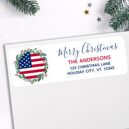 Etiqueta American Flag Patriotic Christmas Return Address (