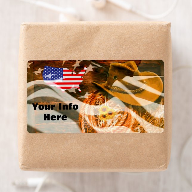 Etiqueta American Flag Sunrays Cowboy Hat Lasso (Insitu)