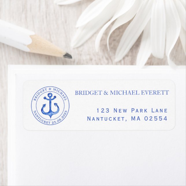 Etiqueta Ancoragem Náutica Azul | Casamento Personalizado (Insitu)