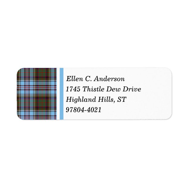 Etiqueta Anderson Clan Light Blue Scottish Tartan (Frente)