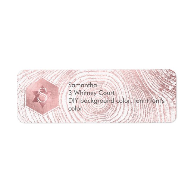 Etiqueta Anéis de Árvore PixDezines, Faux Rosa Dourado Hone (Frente)